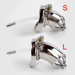 304 Stainless Steel Chastity Device With Urethral Sounds Catheter And Spike Ring S/L Size Cock Cage Choose Male Chastity Belt - sextoysok