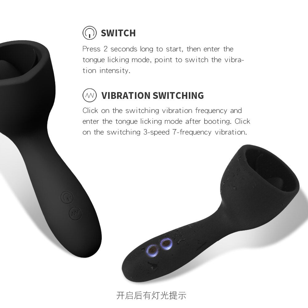 Tongue Licking Nipple Sucking Vibrator Clitoral Stimulation Blowjob Male Masturbator Oral Sex simulator sex toys for couples (Black) - sextoysok