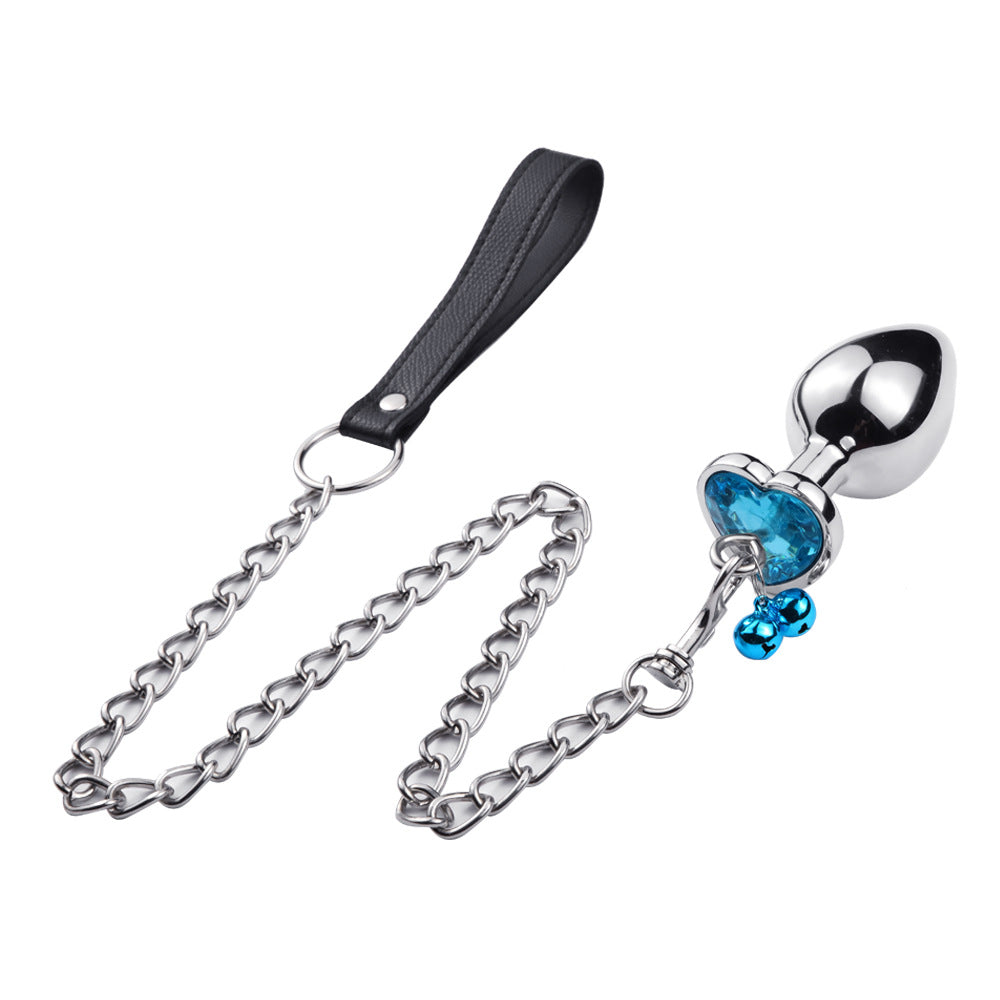 Leash Chain Anal Plug with Bell Adult BDSM Games Stainless steel Crystal Heart Anal Sex Butt Plug Stimulator Sex Toys For Wome - sextoysok