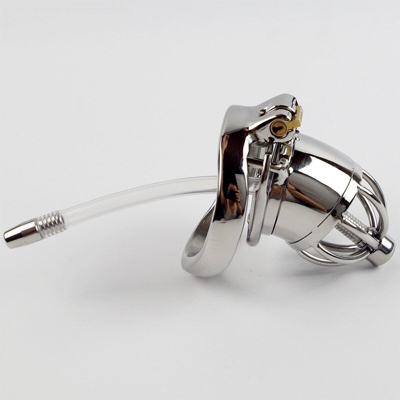 304 Stainless Steel Chastity Device With Urethral Sounds Catheter And Spike Ring S/L Size Cock Cage Choose Male Chastity Belt - sextoysok