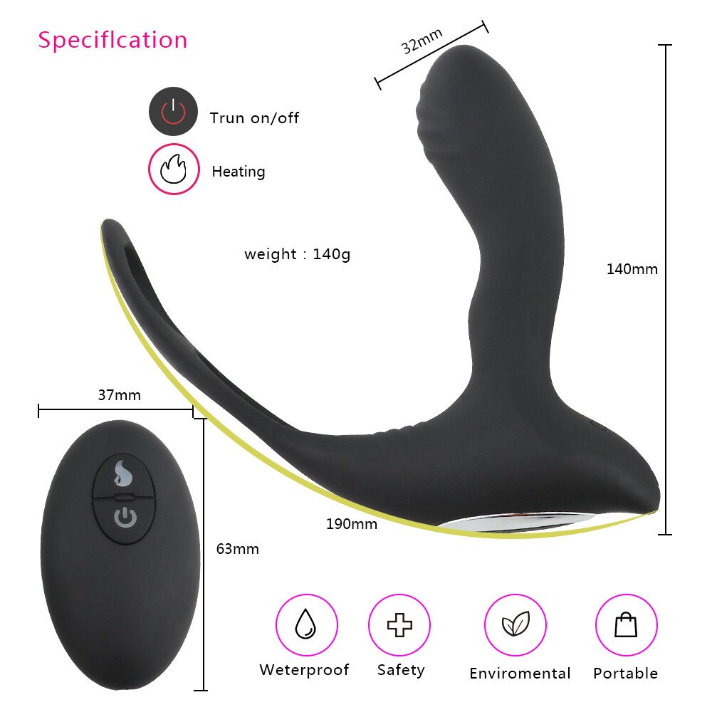 Sex Toy , Double Ring Prostate Vibrator Constant Temperature Heating Anal Plug Soft Silicone Vibratorv , Male Sex Toy (Black) - sextoysok