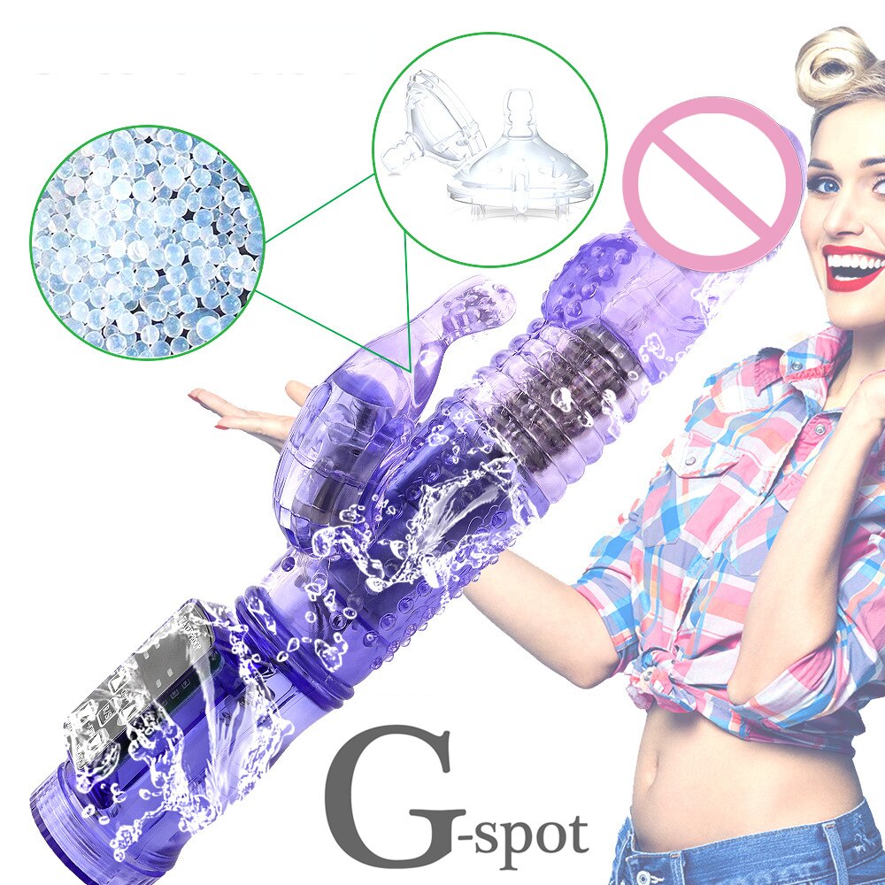 Rabbit Vibrator,Realistic Dildo Penis Vibrator Clitoris Stimulat Massager Transparent Rotating Beads Female Sex Toys For Women - sextoysok