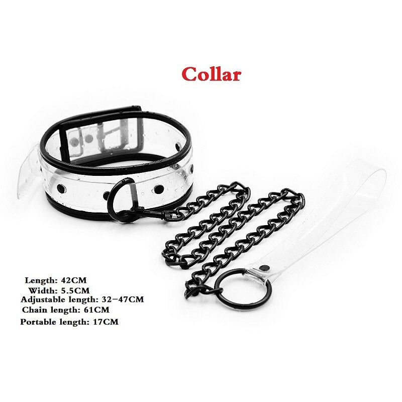 Adjustable Transparent PVC Handcuffs Ankle Cuffs Collar Neck Manacle BDSM Bondage Restraints Shackles Fetish Sex Toy for Couples - sextoysok