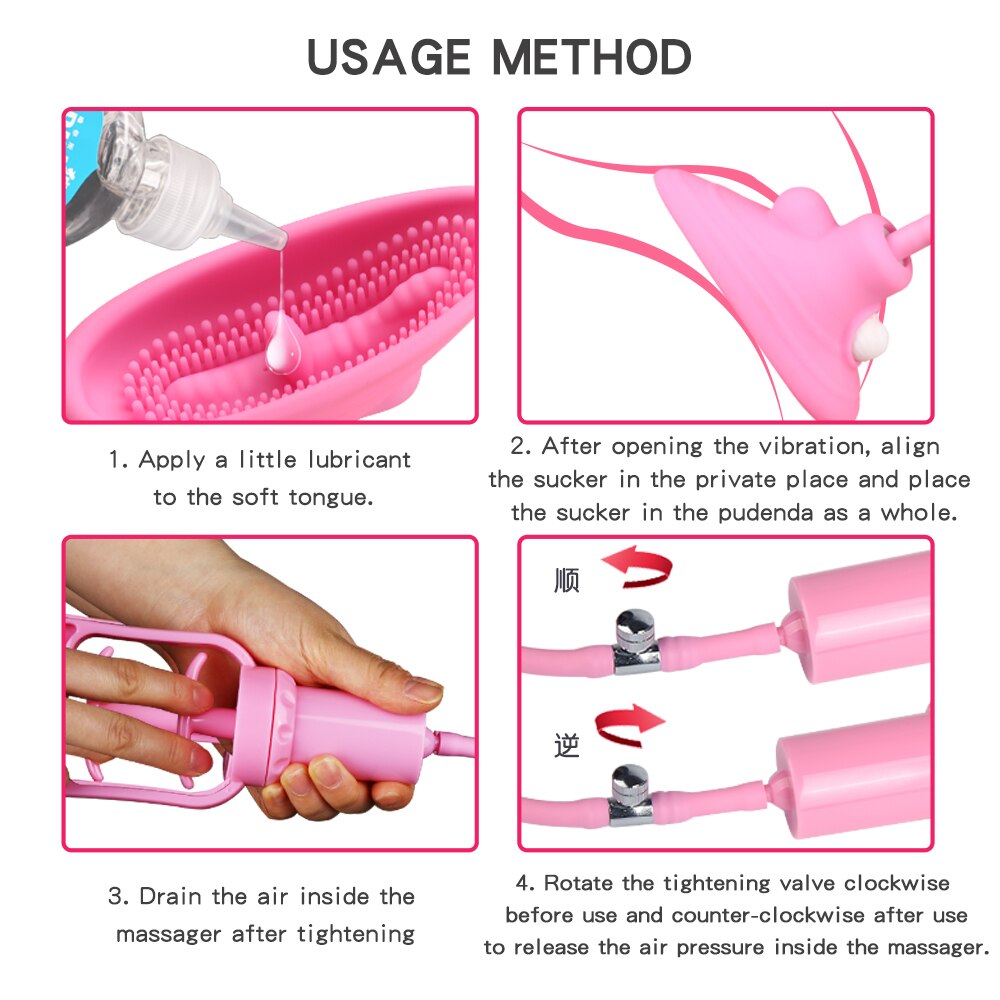 vagina sucking tongue vibrator Vacuum Pussy Pump Nipple Vibrator Clitoris Stimulation Female Masturbation Sex Toys For Women (Pink) - sextoysok