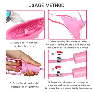 vagina sucking tongue vibrator Vacuum Pussy Pump Nipple Vibrator Clitoris Stimulation Female Masturbation Sex Toys For Women (Pink) - sextoysok