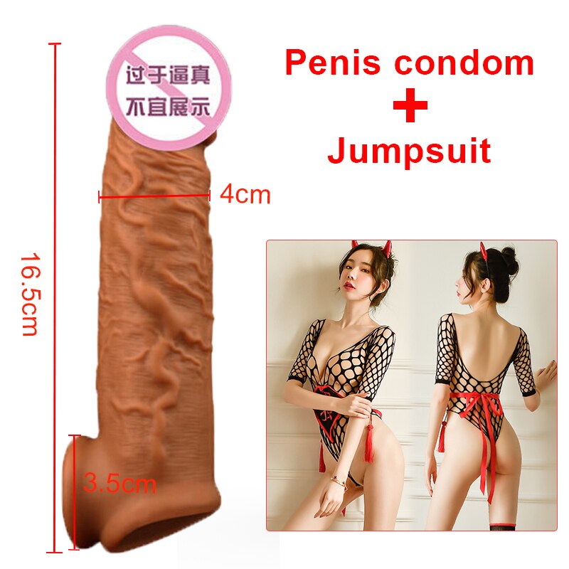 OMYSKY Penis Enlargement Condoms For Men Reusable Penis Sleeve Extender Dildo Enhancer Sleeves For Adults Intimate Cock Rings - sextoysok