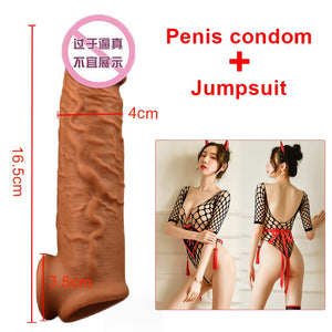 OMYSKY Penis Enlargement Condoms For Men Reusable Penis Sleeve Extender Dildo Enhancer Sleeves For Adults Intimate Cock Rings - sextoysok