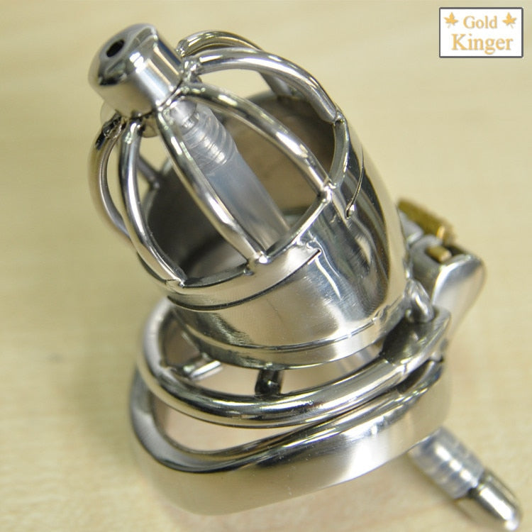 Stainless Steel Male Chastity Device With Silicone Urethral Sounds Catheter Spike Ring BDSM Sex Toys For Men Chastity Belt A277 - sextoysok