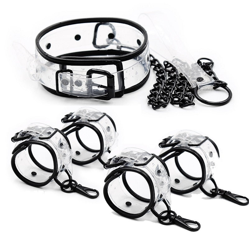 Adjustable Transparent PVC Handcuffs Ankle Cuffs Collar Neck Manacle BDSM Bondage Restraints Shackles Fetish Sex Toy for Couples - sextoysok