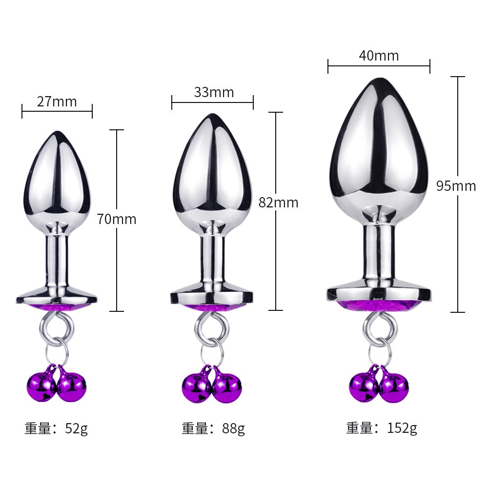 Leash Chain Anal Plug with Bell Adult BDSM Games Stainless steel Crystal Heart Anal Sex Butt Plug Stimulator Sex Toys For Wome - sextoysok