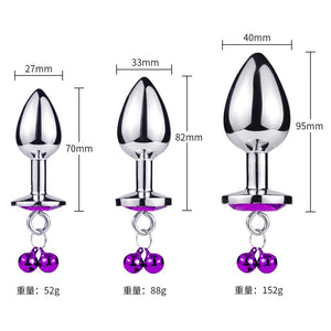 Leash Chain Anal Plug with Bell Adult BDSM Games Stainless steel Crystal Heart Anal Sex Butt Plug Stimulator Sex Toys For Wome - sextoysok