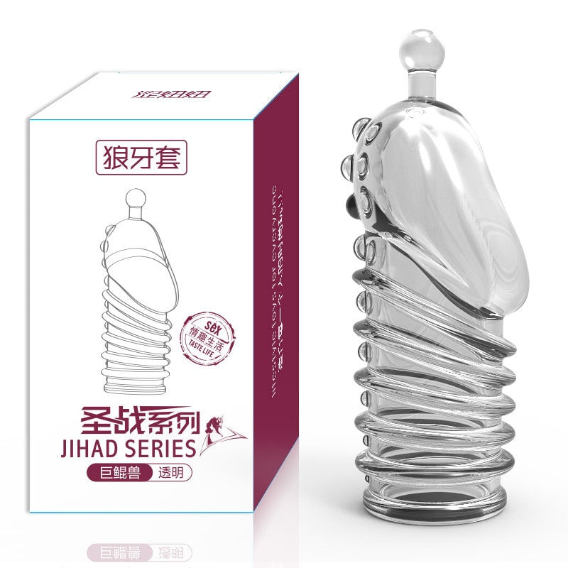 Lengthen Reusable Enlargement Condoms Extend G point Ring Male Penis Extension Sleeves Sex Toys for Man Adults Intimate Goods - sextoysok