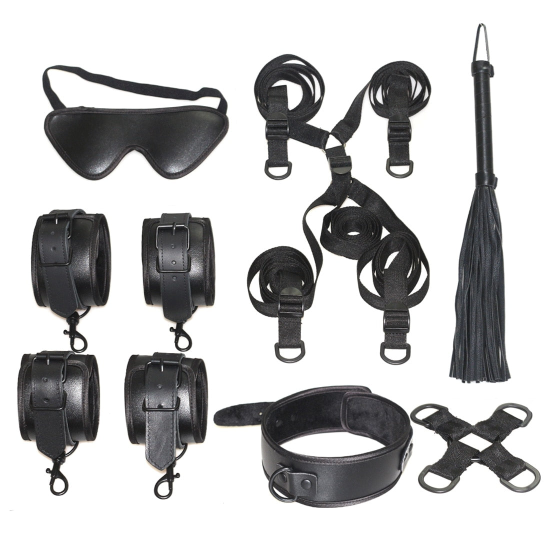Under Bed Restraint Bondage Fetish Slave Handcuffs & Ankle Cuffs BDSM Bondage Eye Mask Whip Sex Toys For Woman Adult Erotic Toy (black) - sextoysok