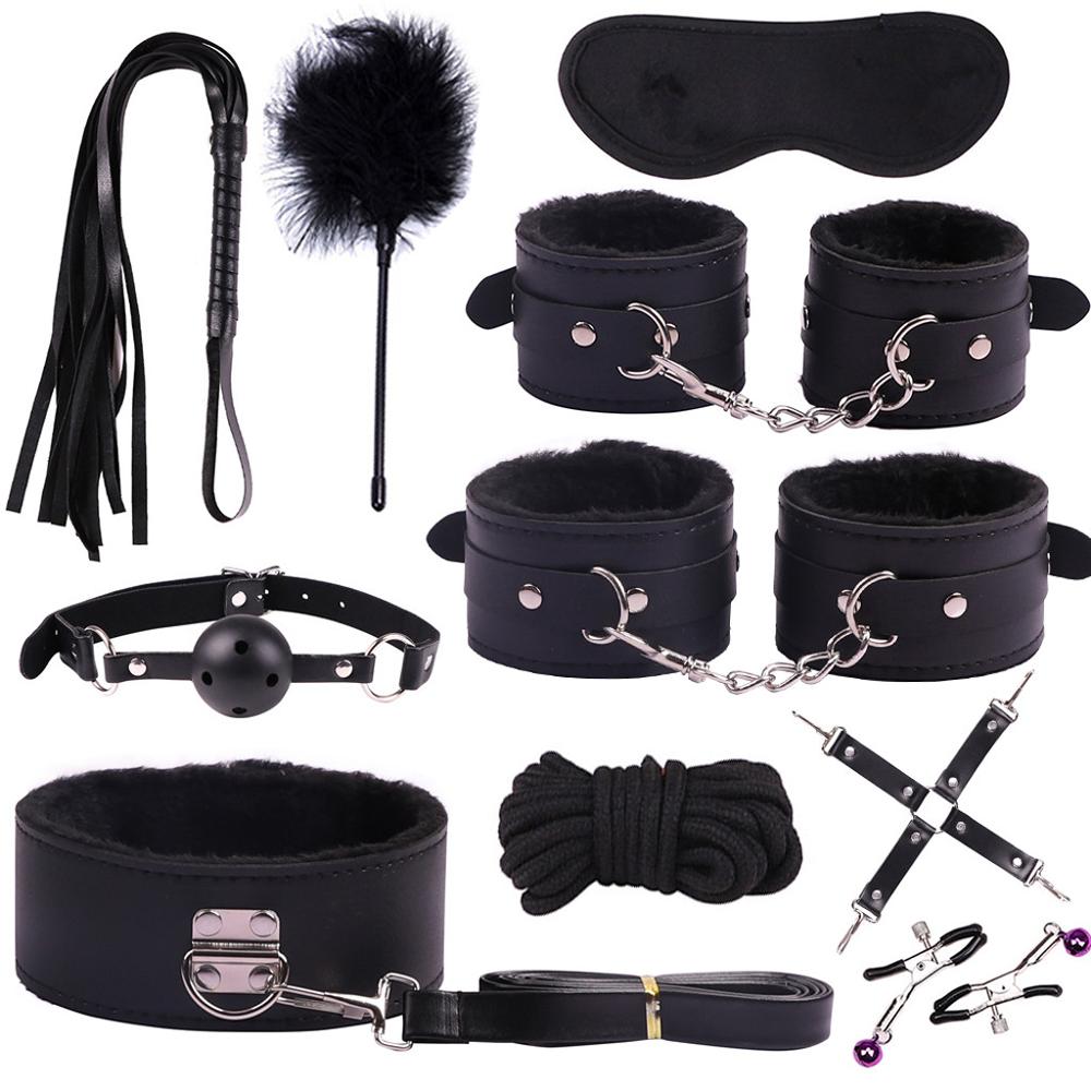 SM Game bandage sex toys for woman SM Game Suit Adult Handcuffs Ball Whip Kit Bondage Set Couple Sex Toys 10PCS sw - sextoysok