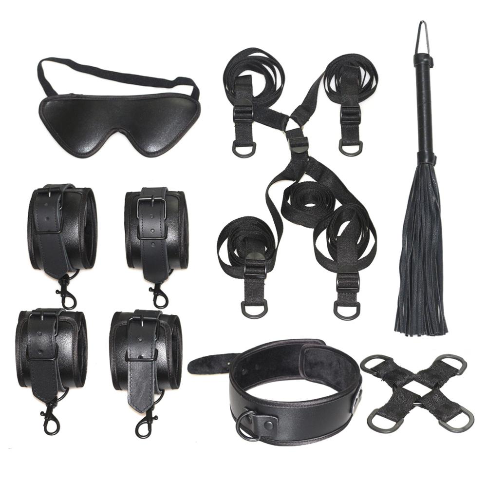 Under Bed Restraint Bondage Fetish Slave Handcuffs & Ankle Cuffs BDSM Bondage Eye Mask Whip Sex Toys For Woman Adult Erotic Toy (black) - sextoysok