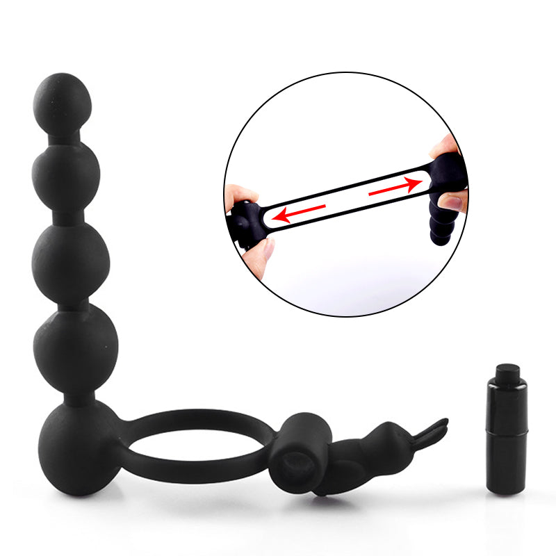 Silicone Cock Ring Wearing Anal Plug Butt Plug Prostate Massager Delay Ejaculation Sex Toys for Men Couples Male Masturbation (Black) - sextoysok