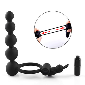 Silicone Cock Ring Wearing Anal Plug Butt Plug Prostate Massager Delay Ejaculation Sex Toys for Men Couples Male Masturbation (Black) - sextoysok
