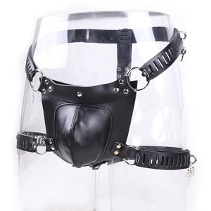 Male Chastity Lock Pants Men's Locked PU Underwear Cock Cages Ring Virginity Lock Belt Sex Toy for Man Adult Sex Game - sextoysok