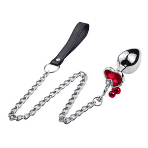 Leash Chain Anal Plug with Bell Adult BDSM Games Stainless steel Crystal Heart Anal Sex Butt Plug Stimulator Sex Toys For Wome - sextoysok