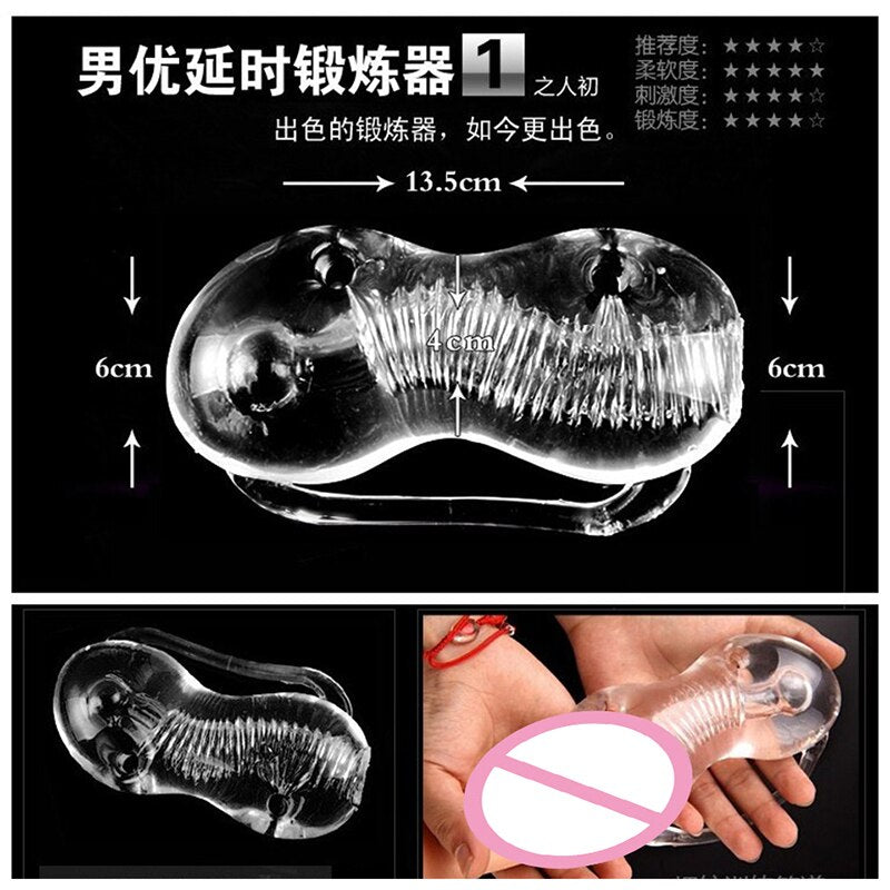 Soft TPE Transparent Pocket Pussy Real Vagina Elastic Jelly Blowjob Male Masturbator Delay Train Sex Machine Sex Toys for Man - sextoysok